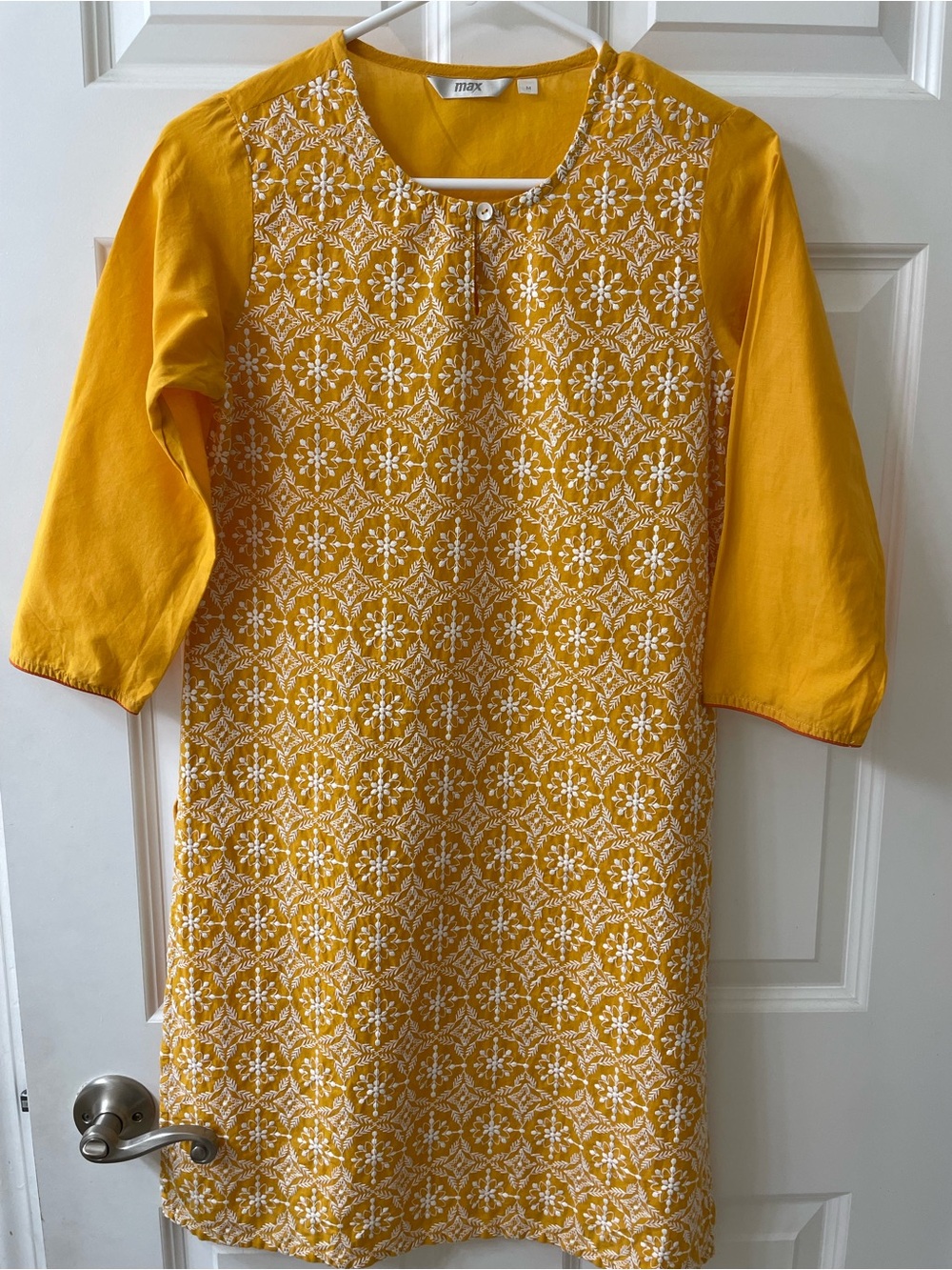 Girls' Yellow Embroidered Cotton Dress
